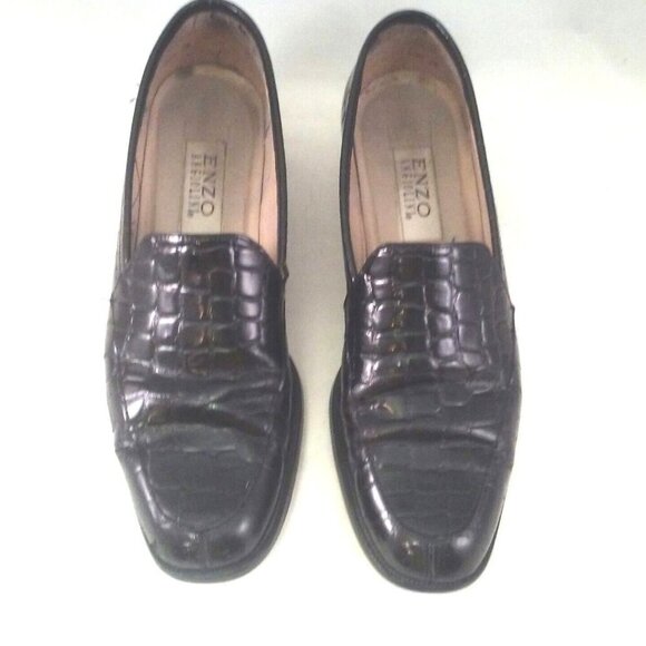 Vintage Enzo Angiolini Black Crocodile Embossed Leather Loafers Mens Shoes Size - Picture 3 of 10